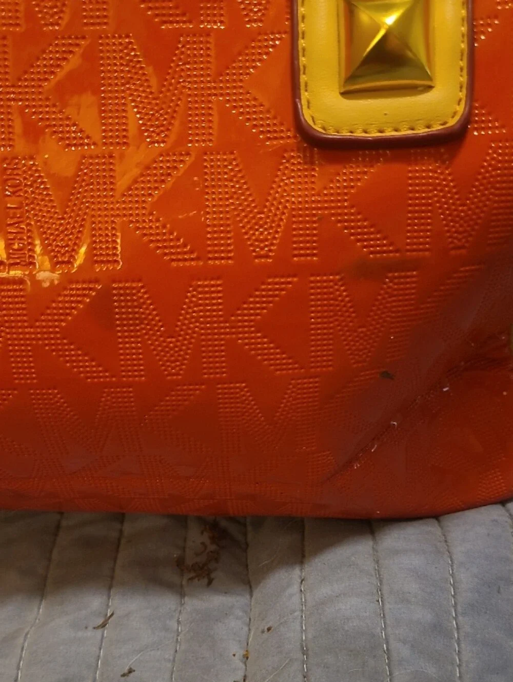 Rehab Bag Michael Kors Orange/redish Patent Satchel with Yellow Trim and Gold